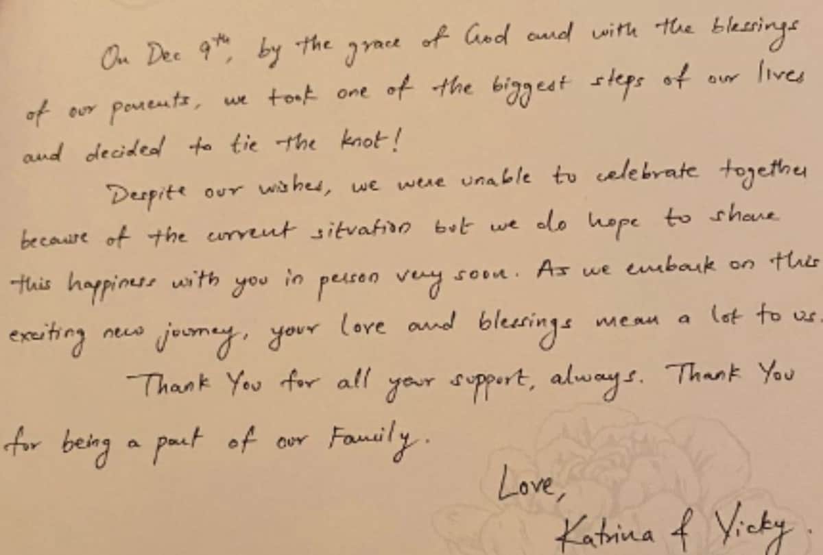 After wedding Katrina Kaif and Vicky Kaushal send a special note to their Bollywood friends and promise to meet soon