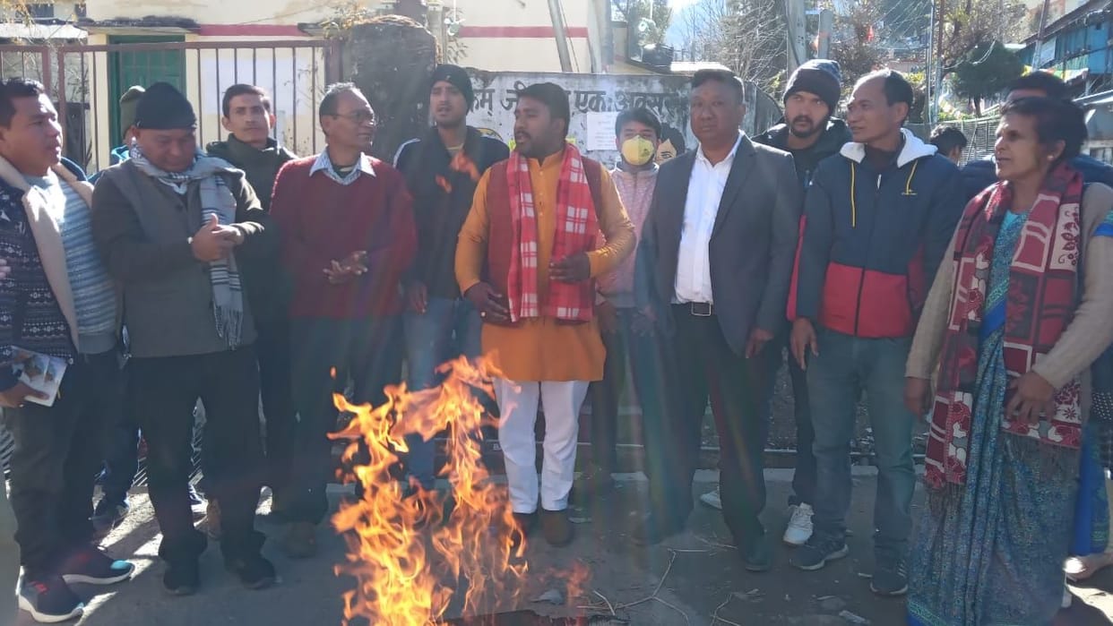 Protest by BJP in Munsyari