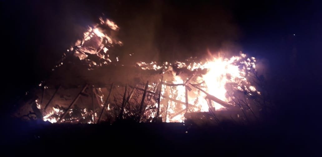 Two-storey house burnt in Tarnal, three families homeless