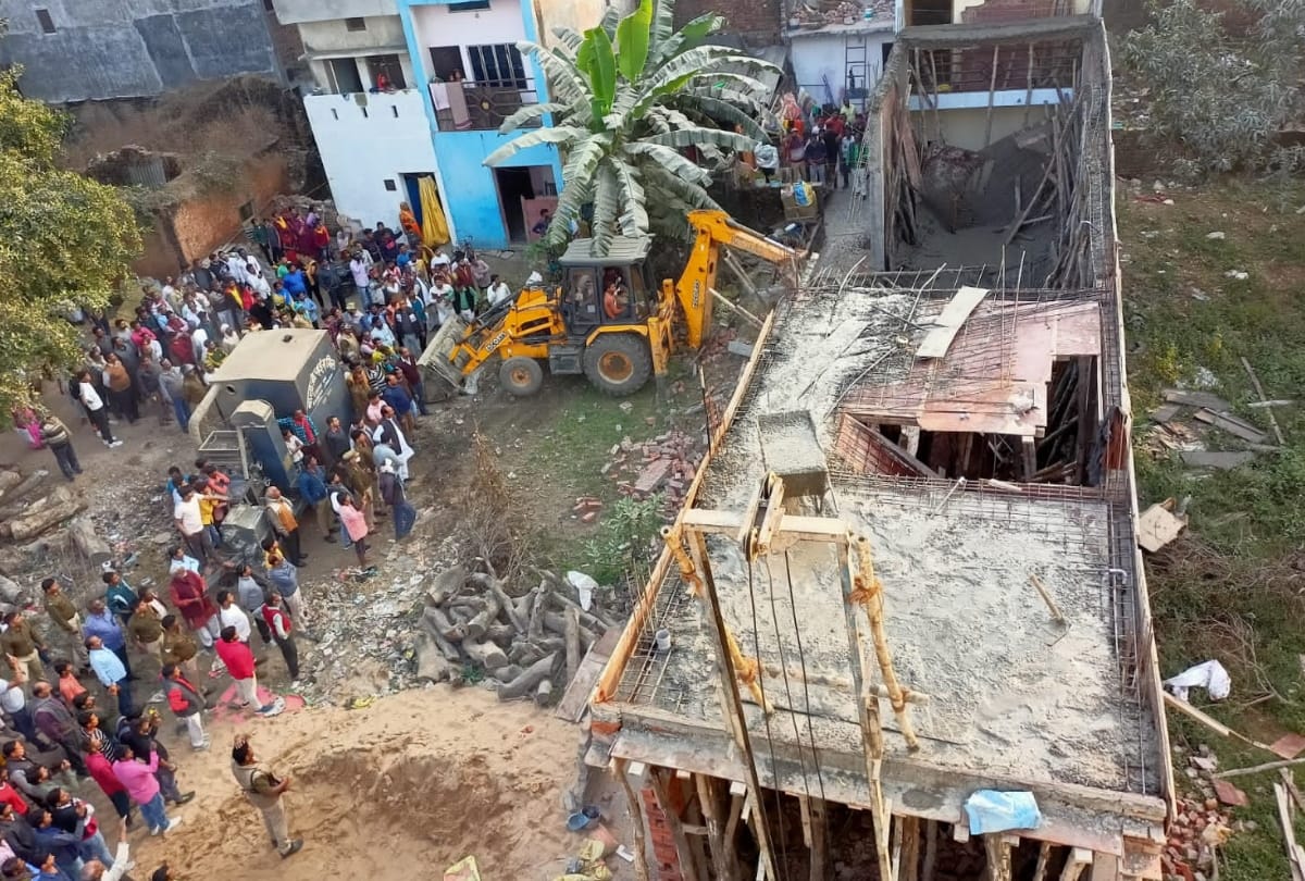 collapsed roof of house under construction one worker died in deoria