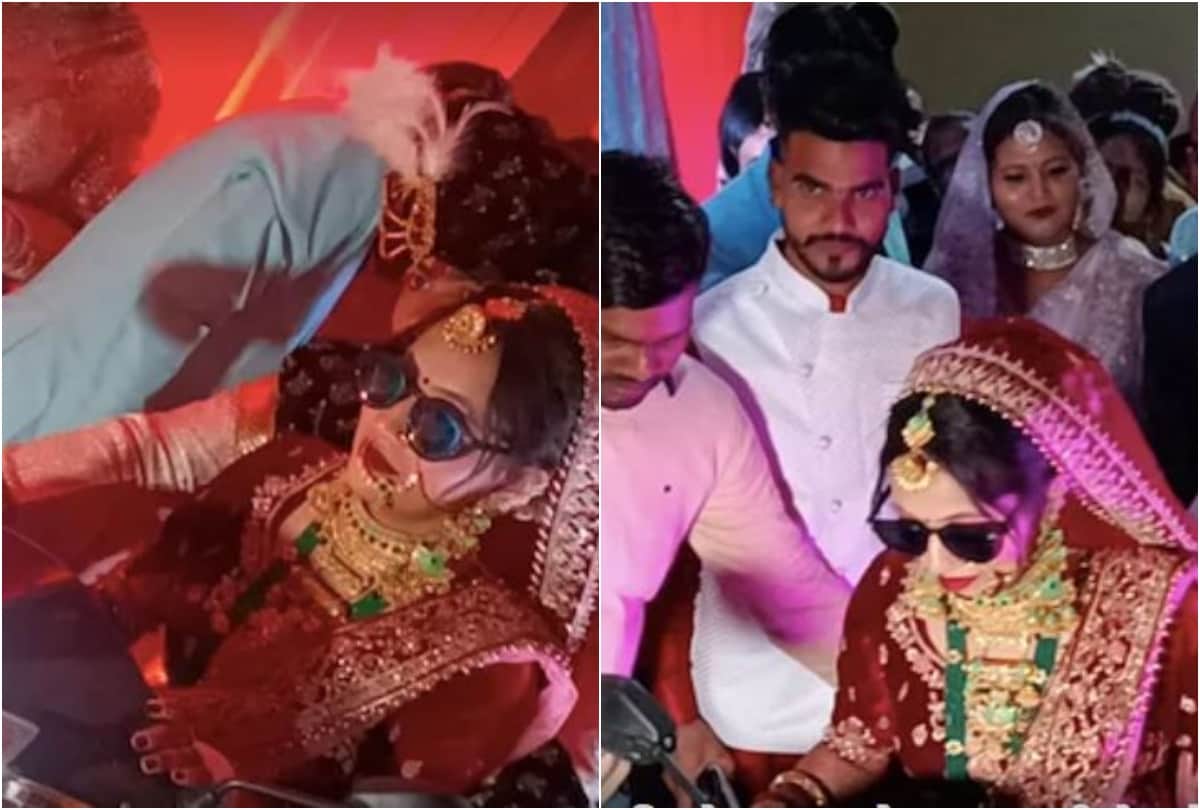 bride arrived at wedding ceremony with groom on scooter in firozabad