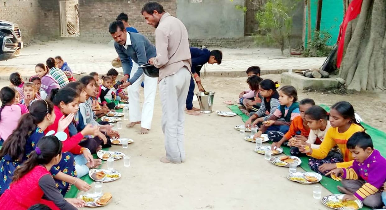 Bhandara,worship of goddess,girl's dinner