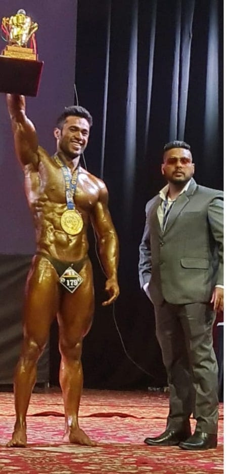 Arjun won gold in body building