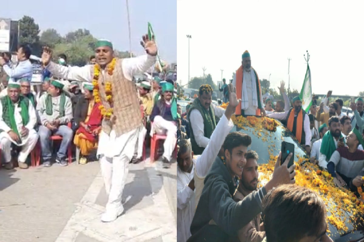 Meerut News: Rakesh Tikait has been welcomed everywhere on the Delhi-Meerut highway and the farmers dance in joy and see photos