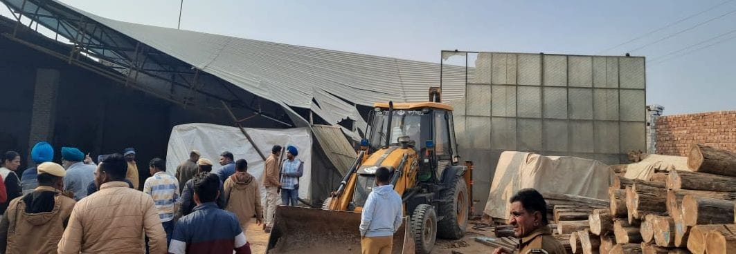 When the illegal construction started demolishing, the saw operator lay down in front of JCB, the team returned after seeing the protest