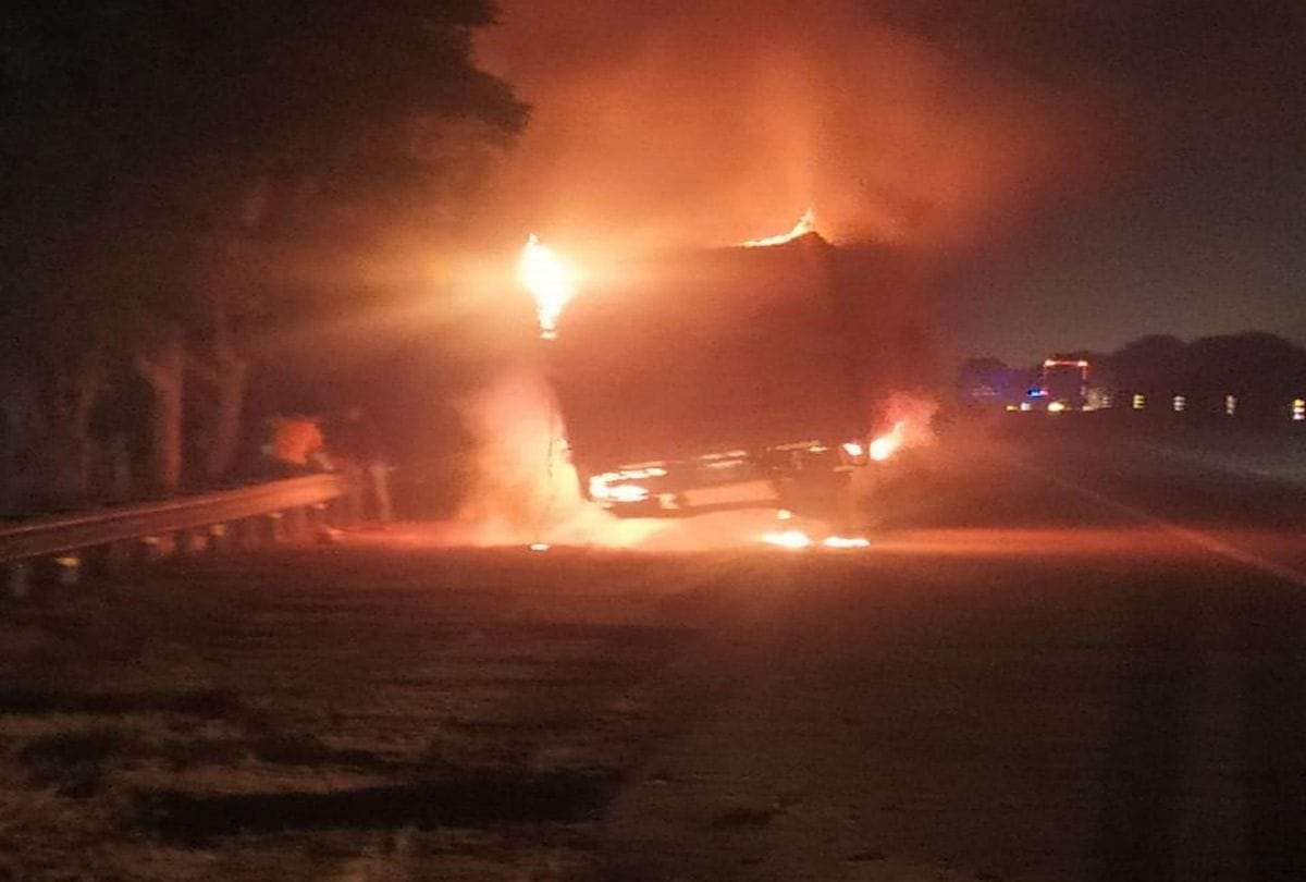 Burning Truck Running At Yamuna Express Way