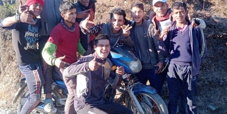 As a protest, carrying the bike on the shoulder and carried it to the village