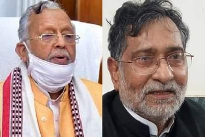 उत्तर प्रदेश के वित्त मंत्री सुरेश खन्ना और नेता विपक्ष राम गोविंद चौधरी।