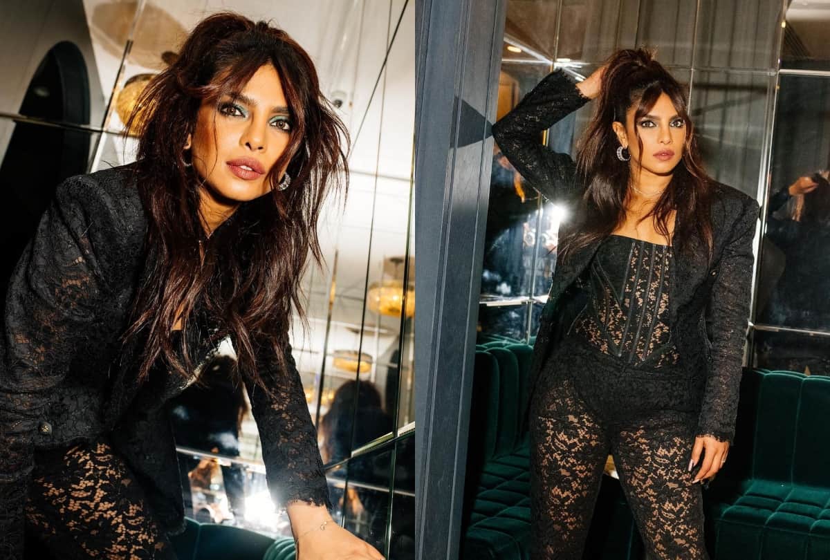 priyanka chopra in black jumpsuit in lace fabric