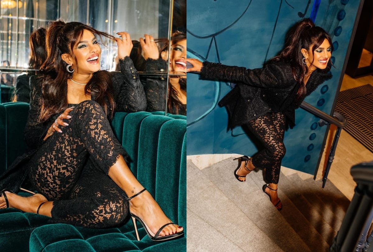 priyanka chopra in black jumpsuit in lace fabric