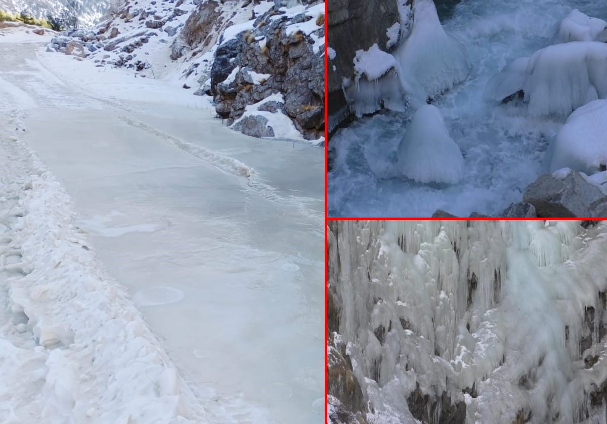 uttarakhand weather news: rivers and streams Frozen in Niti valley, frost froze on  road, photos