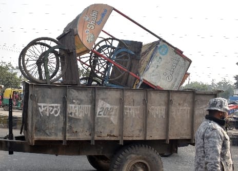 Encroachment removed from road side on satellite