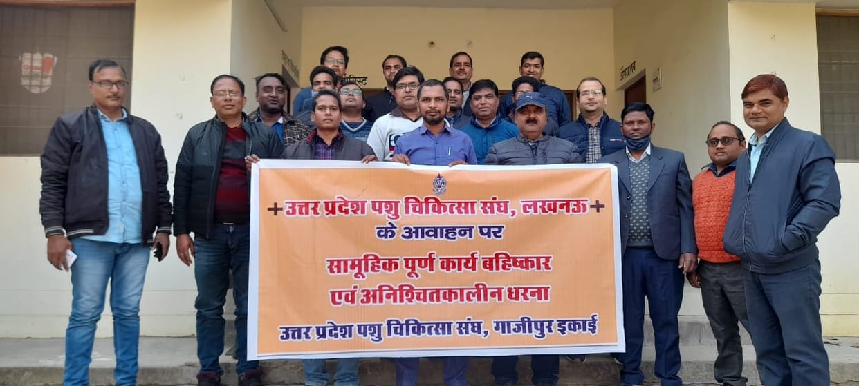 Veterinarians sitting on dharna against the promises of the government