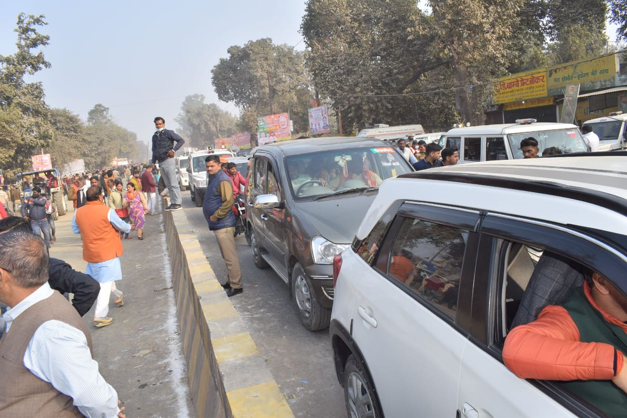 jam,road jaam,pm modi in shahjahanpur