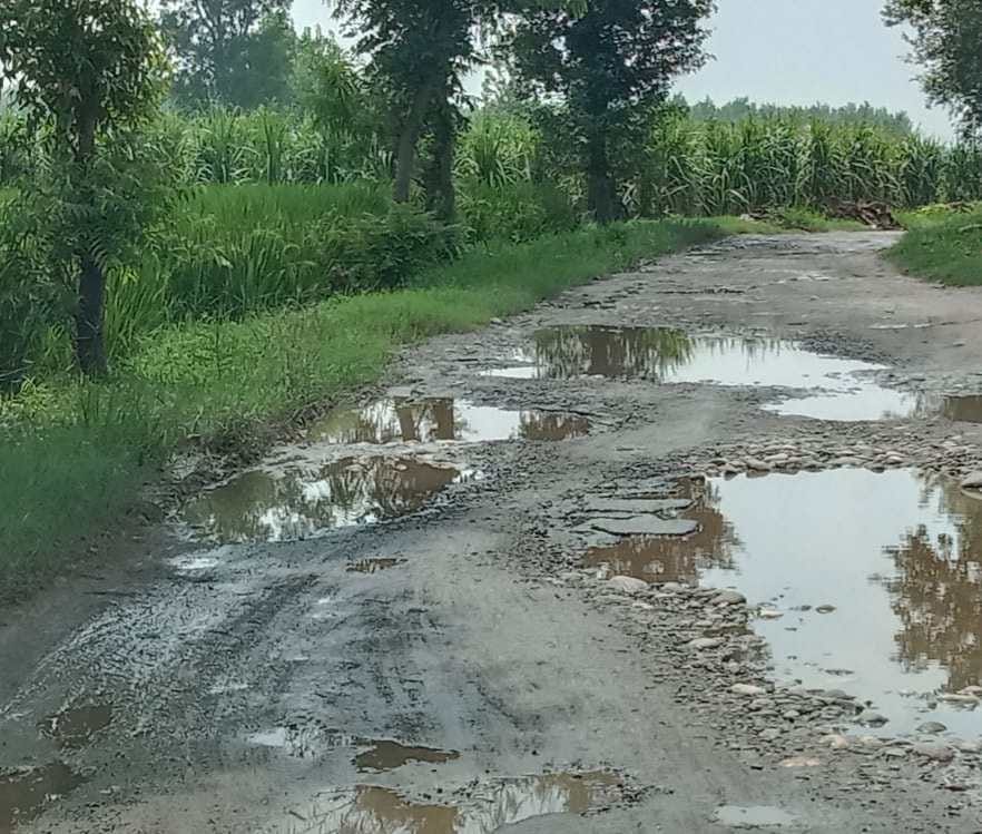 People getting hurt by falling in the potholes of the road, Yamunanagar