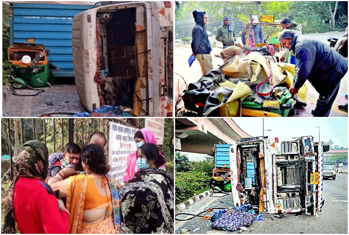 Road accident at ITO in Delhi Container Vehicle Falls On Auto see painful pictures