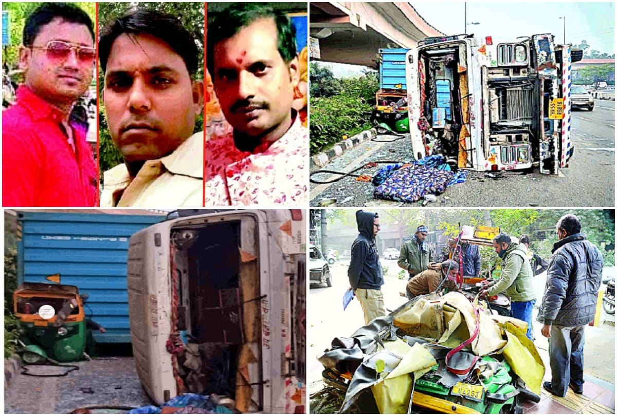 Road accident at ITO in Delhi Container full of rice overturned on auto ride at ITO