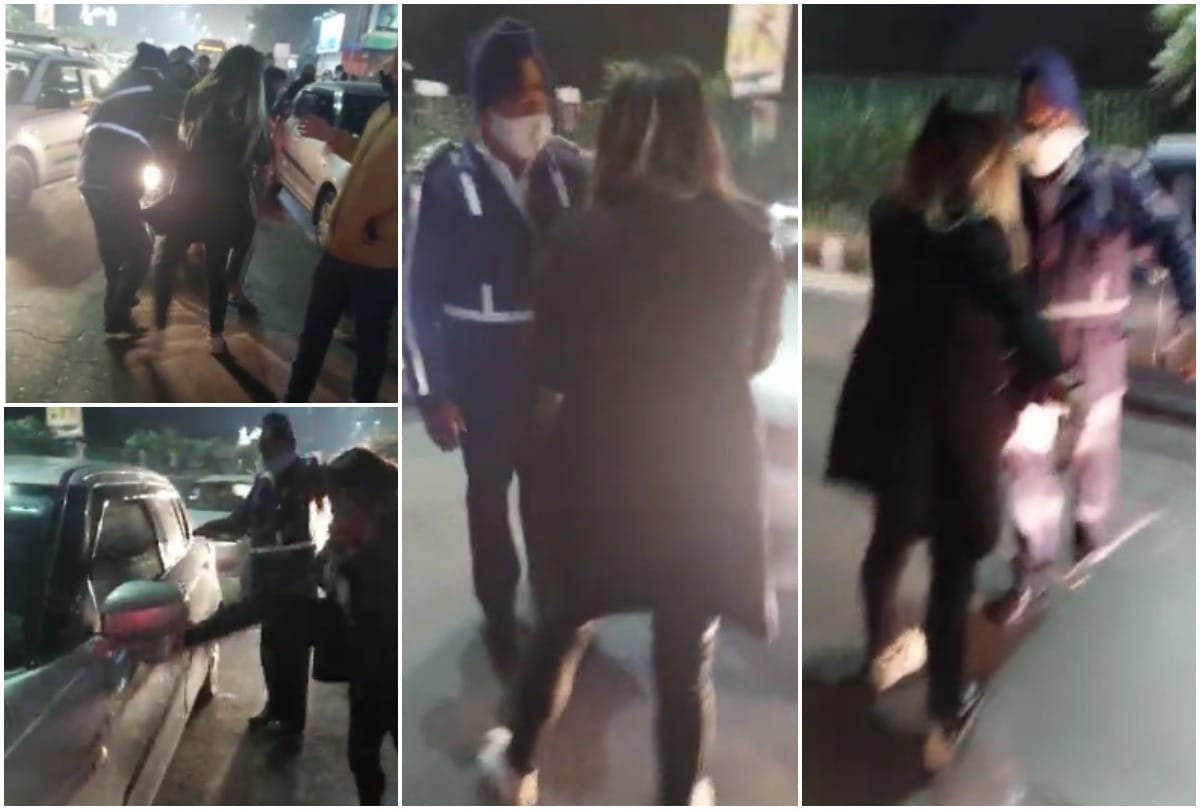 Video Viral Drunk woman did high voltage drama near Akshardham temple in delhi