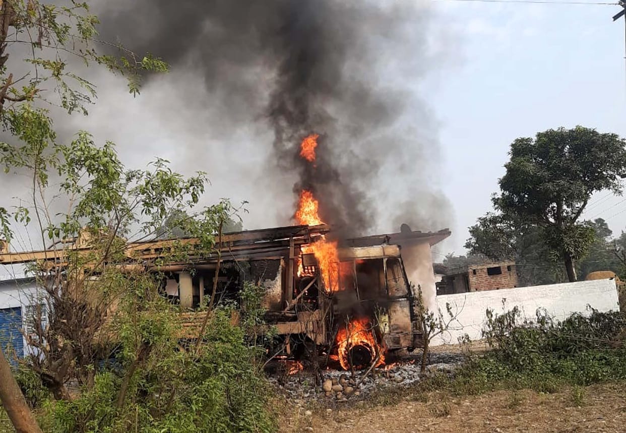 Boring drill machine burnt after being hit by power wire