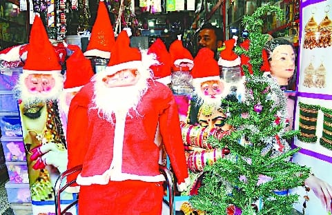 Market decorated for Christmas