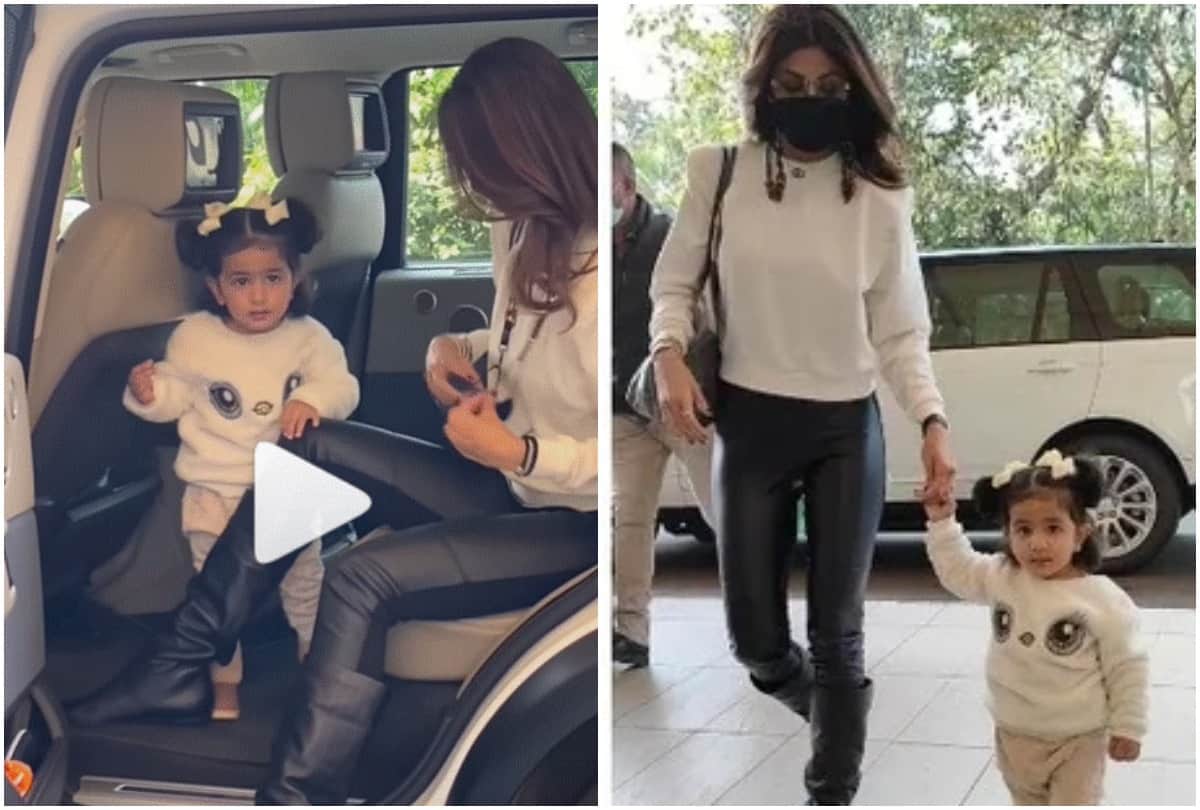 Shilpa shetty twins with her daughter at airport Watch