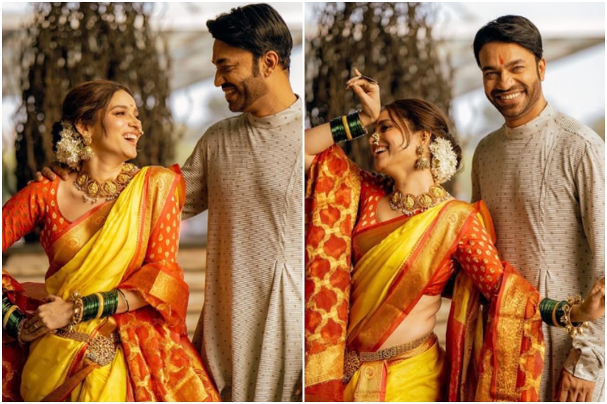 ankita lokhande shares romantic pictures with husband vicky jain actress look stunning in marathi costume viral photos
