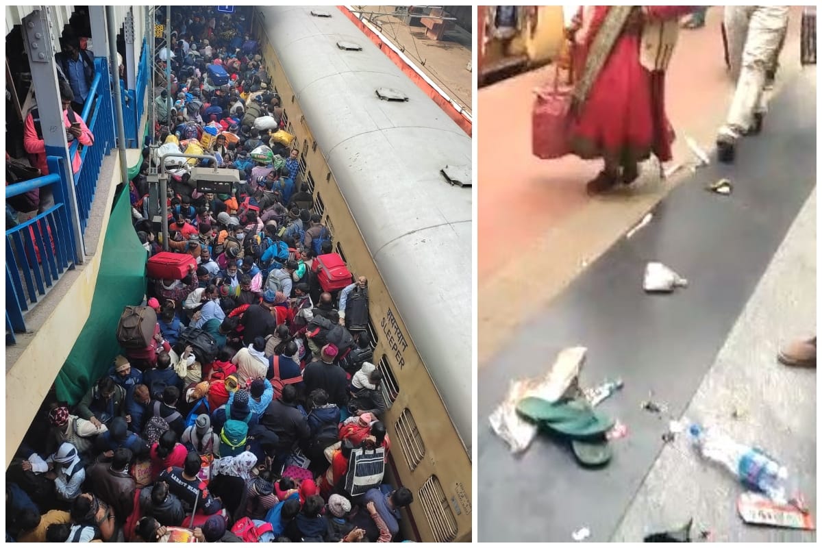 chaos at varanasi cantt railway staion to catch train many passengers lost their shoes due to wrong coach display