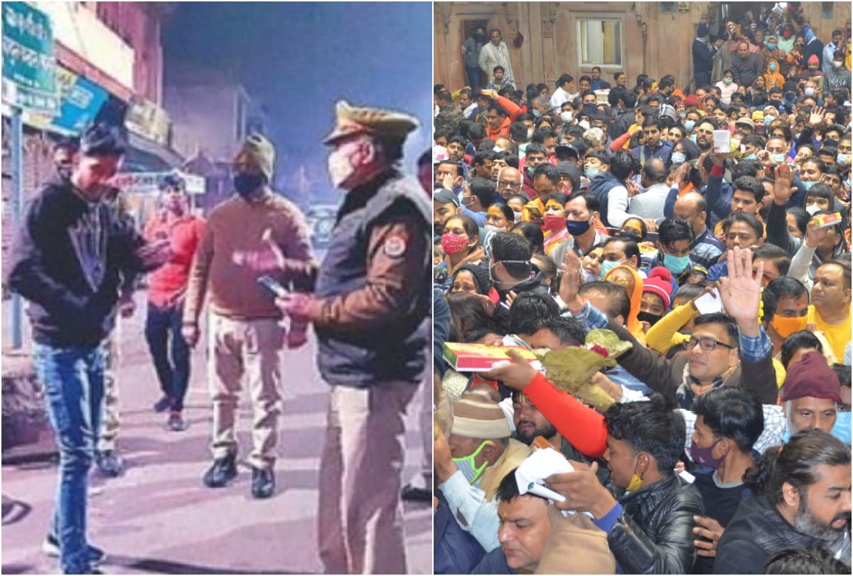 crowds gathering in markets and temple in mathura