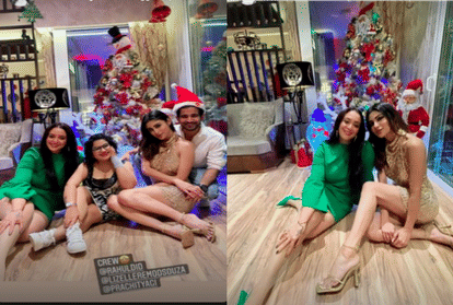 mouni roy look stunning in golden dress in christmas celebration see pics