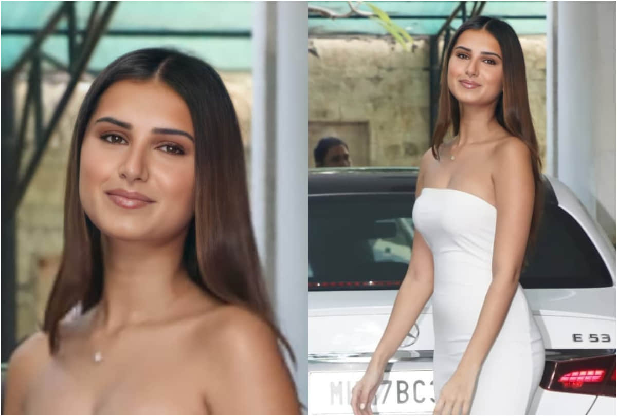 tara sutaria show figure in white bodycon maxi dress for christmas 2021 launch