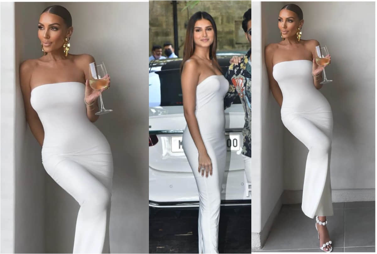 tara sutaria show figure in white bodycon maxi dress for christmas 2021 launch