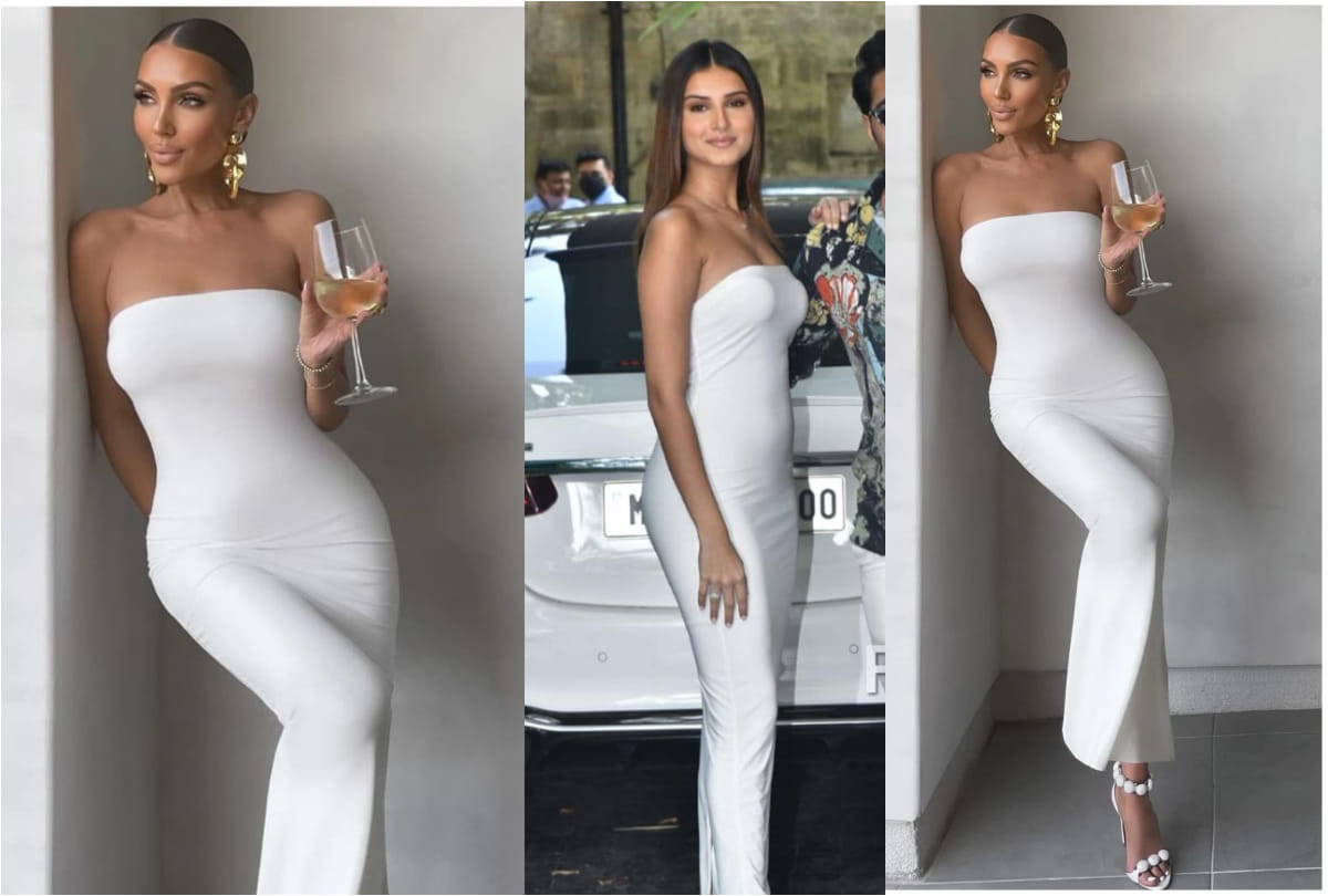 tara sutaria show figure in white bodycon maxi dress for christmas 2021 launch