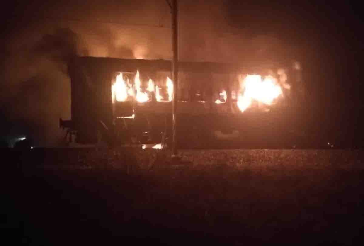 Fire breaks out in a compartment of a passenger train