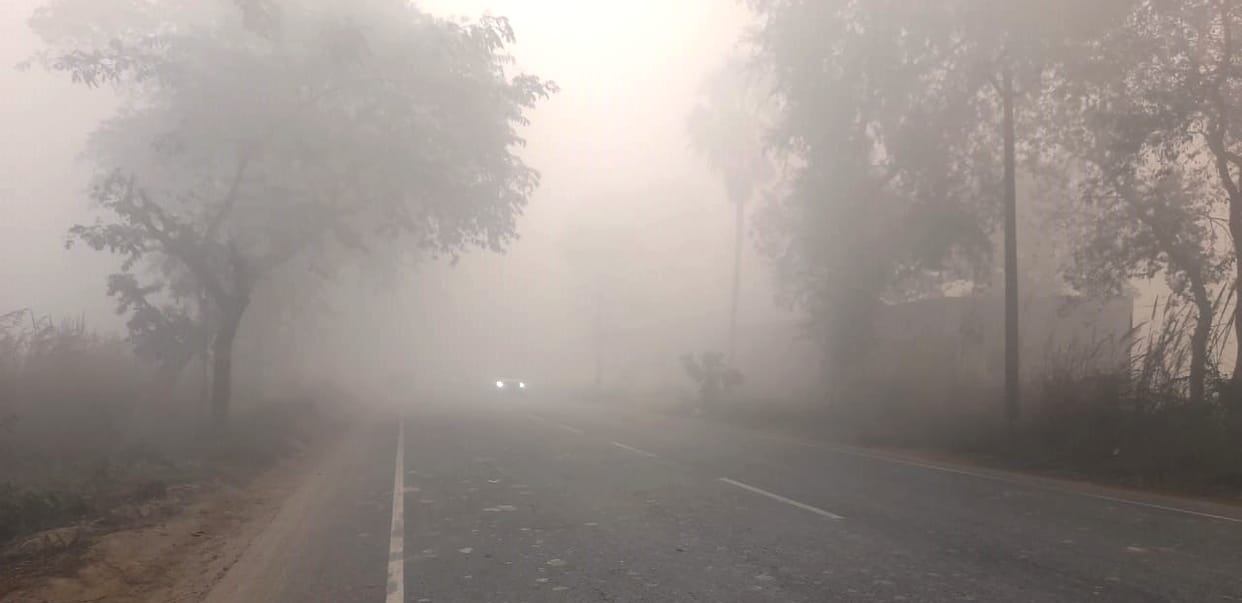 Vehicles slowed down due to dense fog