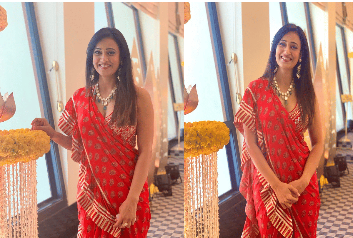 Shweta Tiwari looks ravishing in a red gold ruffle saree worth Rs 38K see pics
