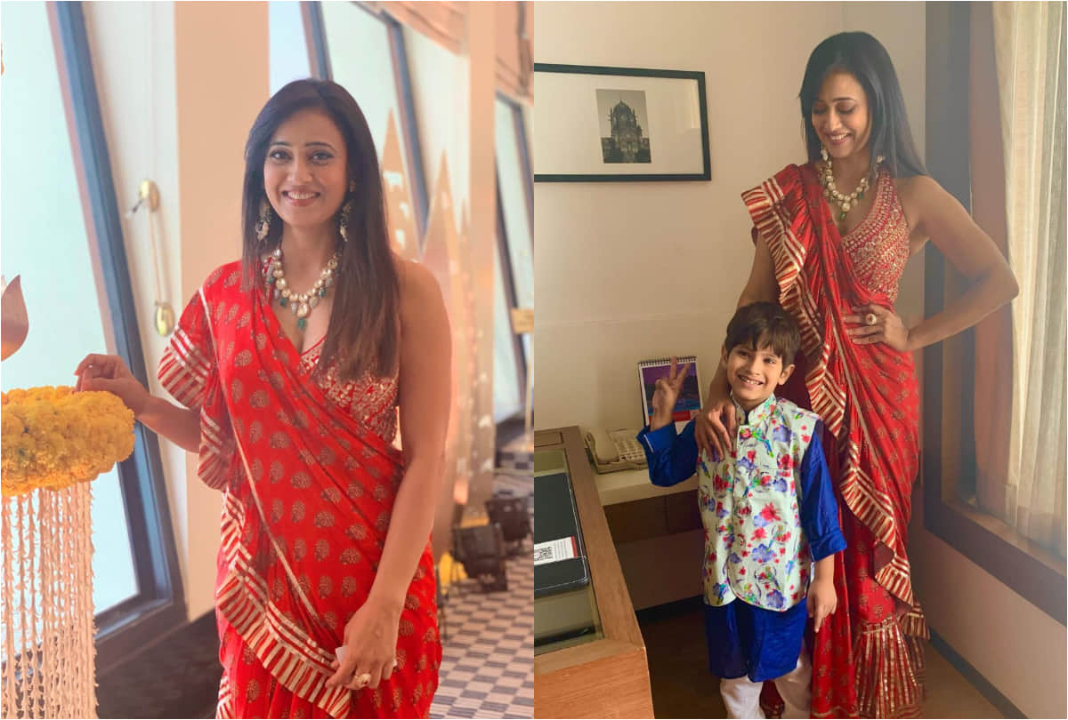 shweta tiwari gorgeous look in red ruffle saree worth 38k