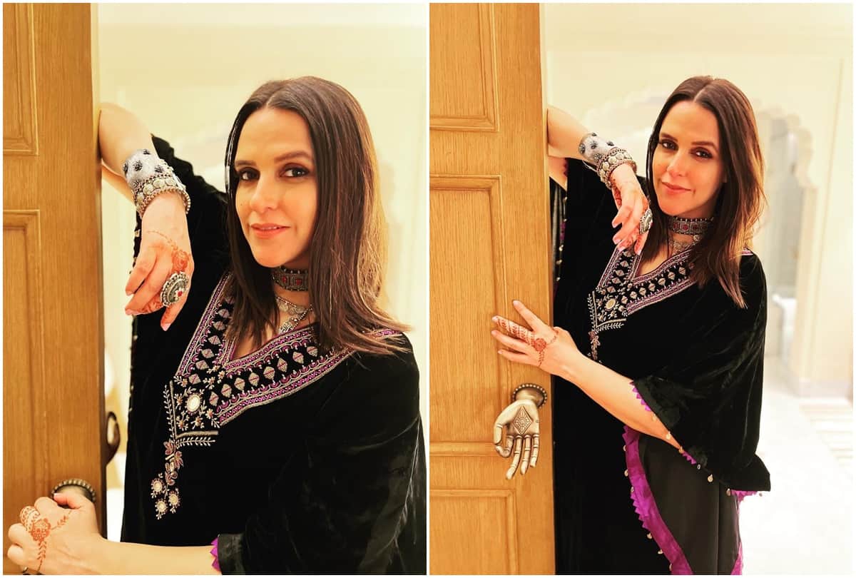 Social Media: Neha Dhupia shared some of her pictures from Vicky-Katrina wedding ask fans to find Angad name in Mehndi