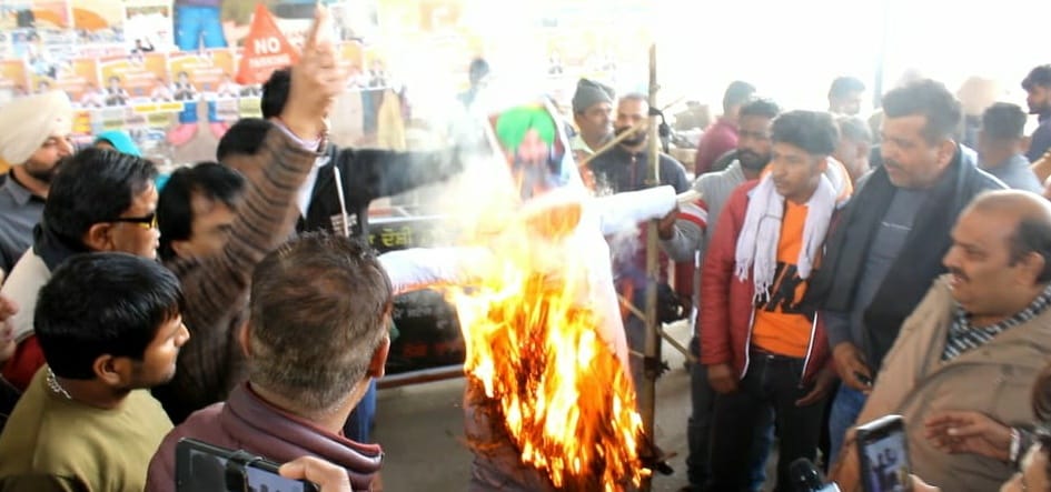 Demonstration at Derabassi bus stand, sloganeering against the government