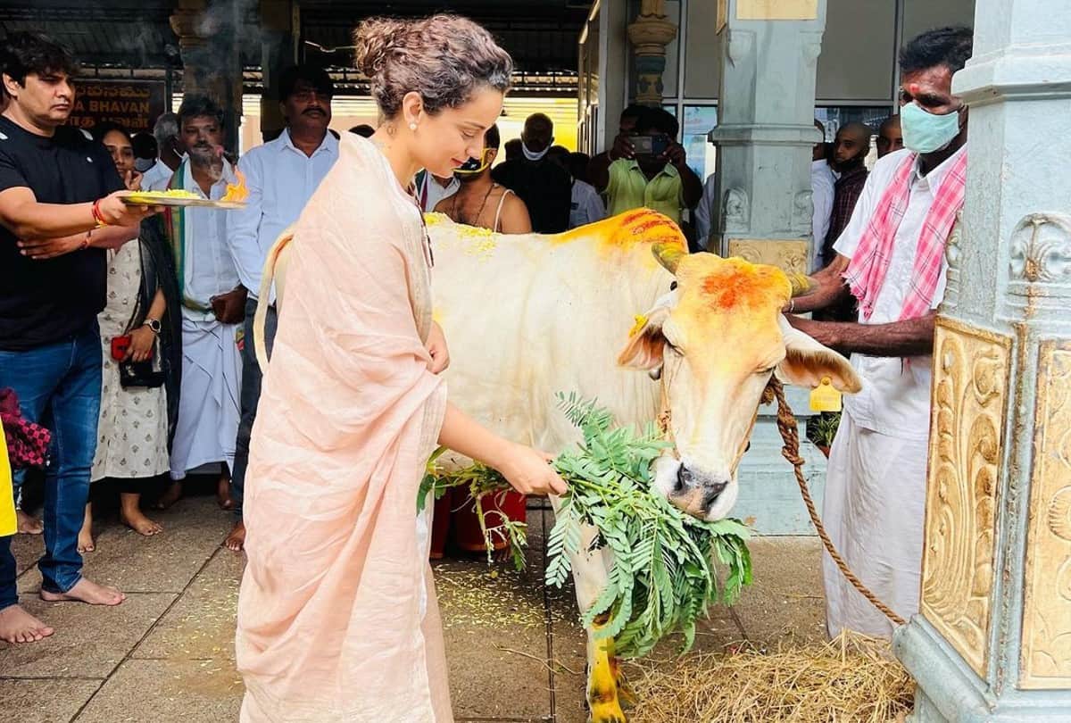 New Year 2022 Kangana Ranaut Look in Tirupati balaji mandir Photos Viral