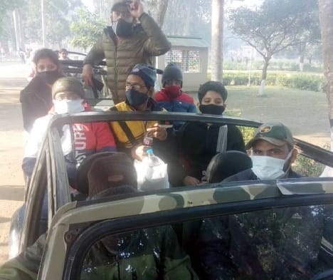 Crowd of tourists throughout the day in Dudhwa Park on the first day of the year