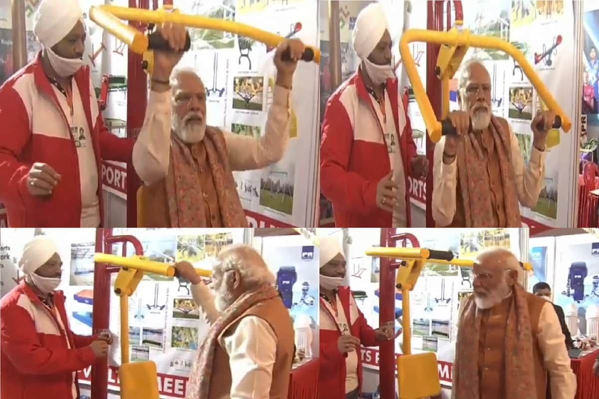 Meerut News: Prime Minister Narendra Modi workouts with gym machine before inaugurating the Sports University Video Viral