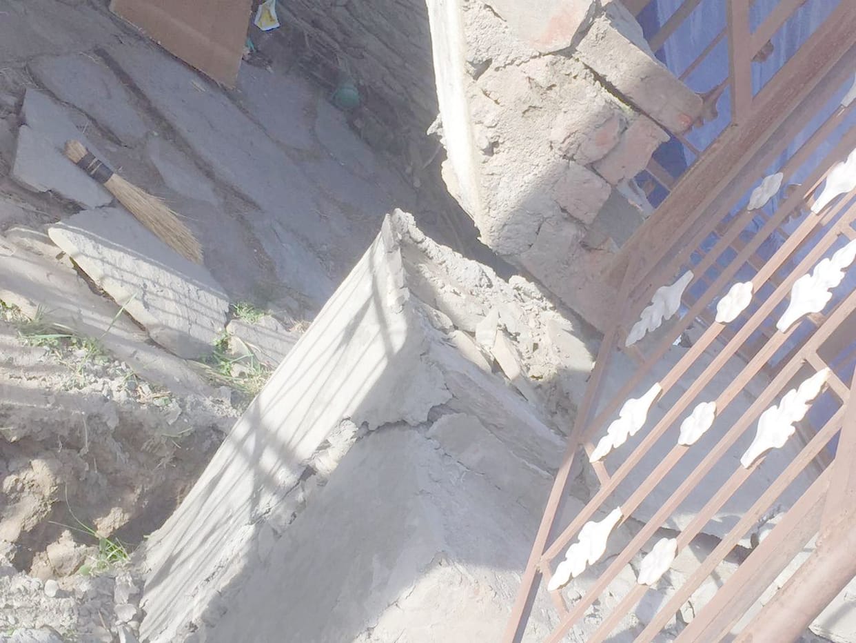 Savitri Devi's house on the verge of collapse, the verandah collapsed