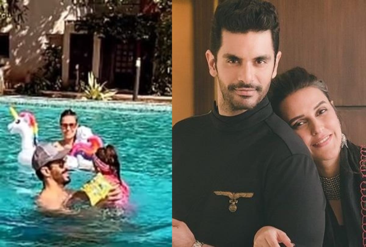 Neha Dhupia was seen having fun in the pool with husband Angad Bedi and children watch funny video