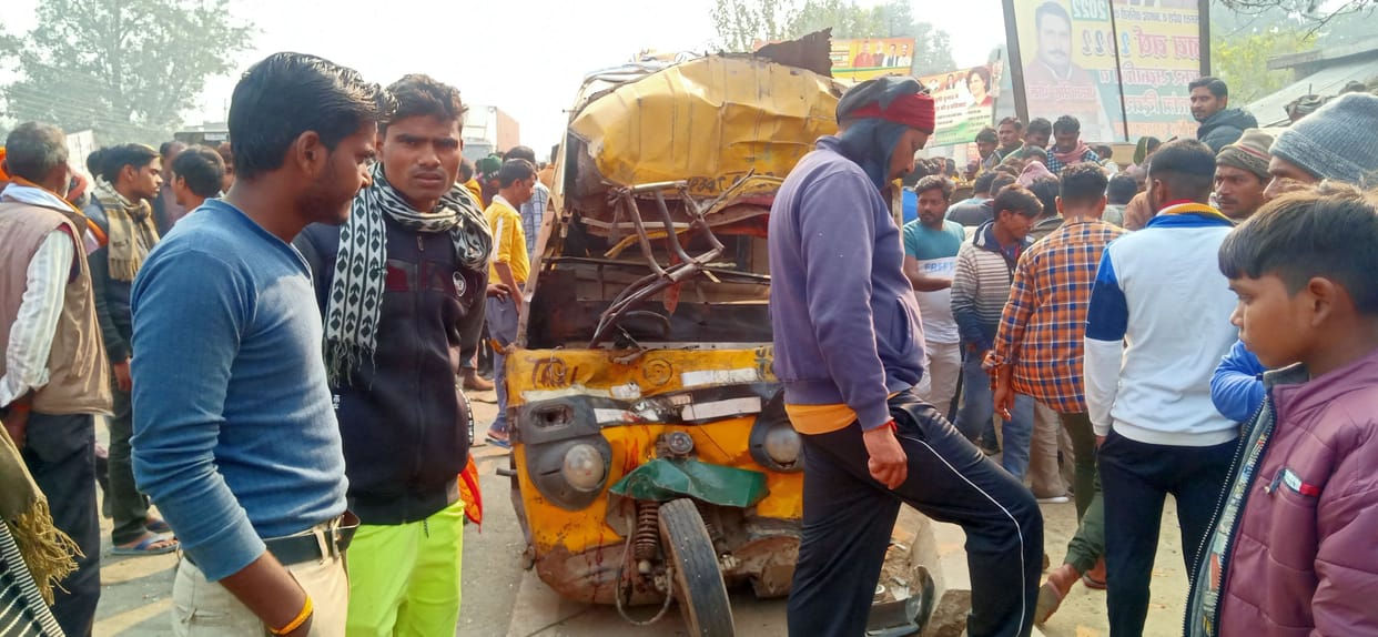 Truck collides with tempo and bike, three killed, four injured