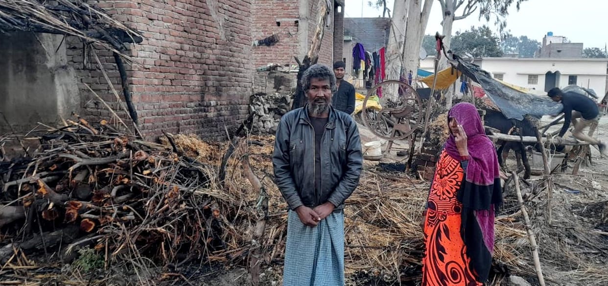 Household items ashes due to fire in three huts