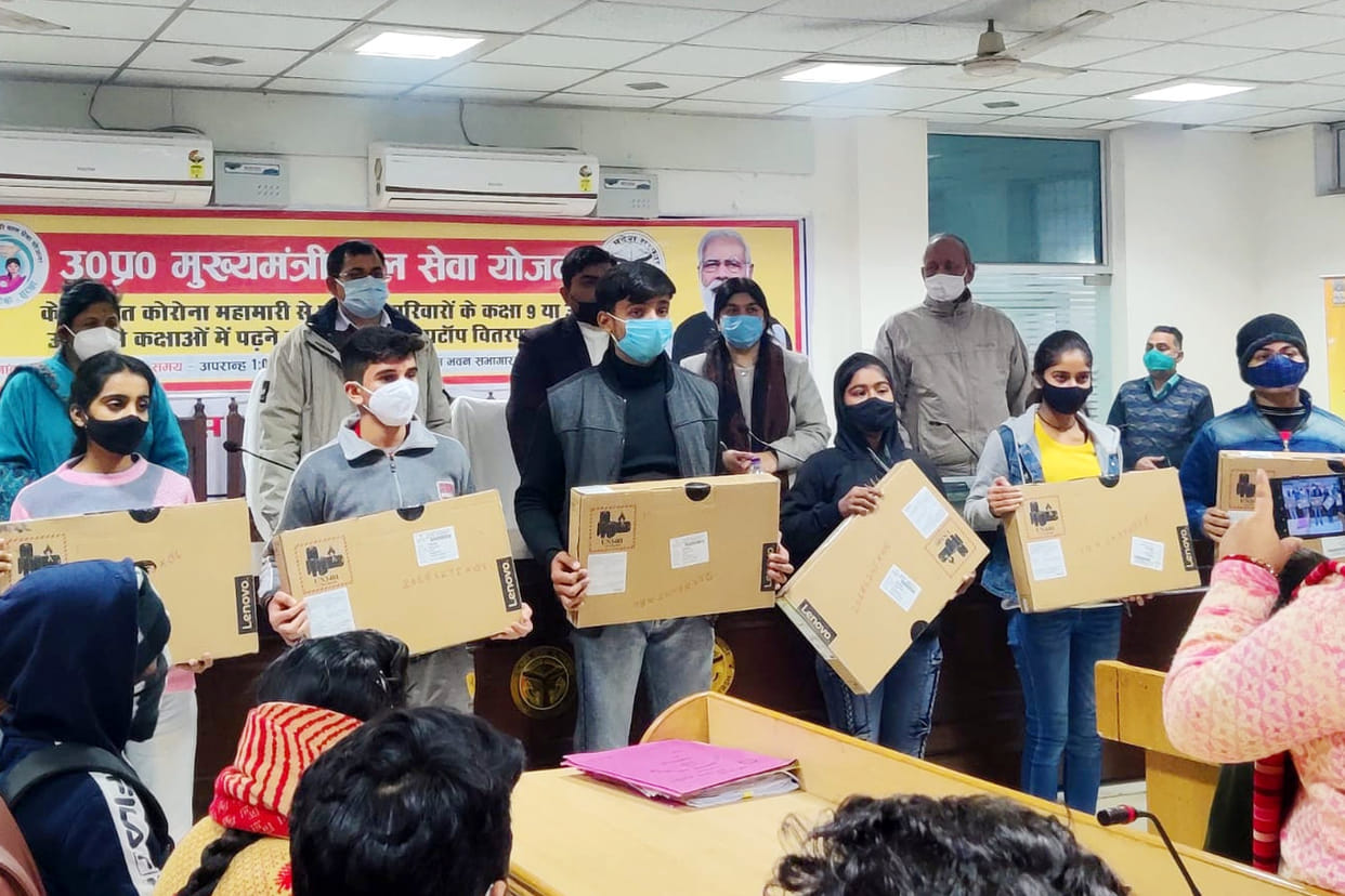 Laptops distributed to children who lost their parents from Corona