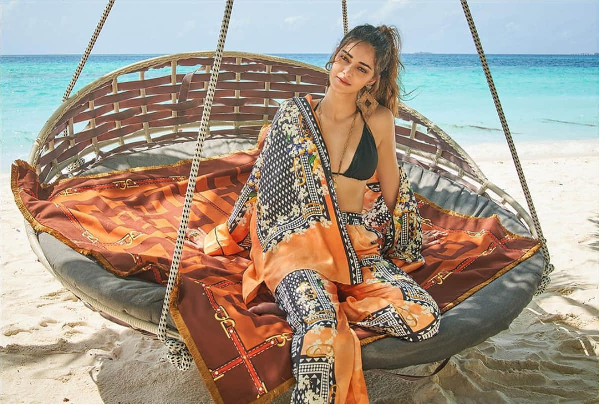 ananya panday swinging in beach wearing bikini with co ord set