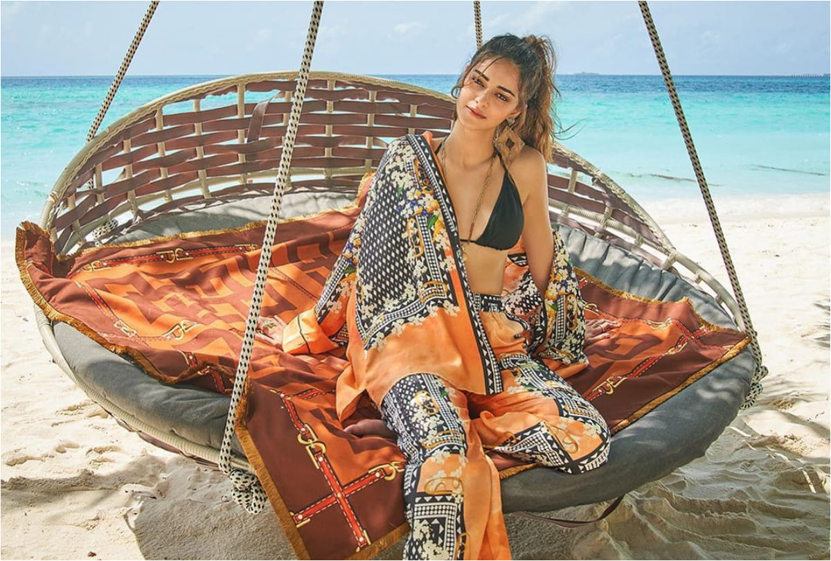 ananya panday swinging in beach wearing bikini with co ord set