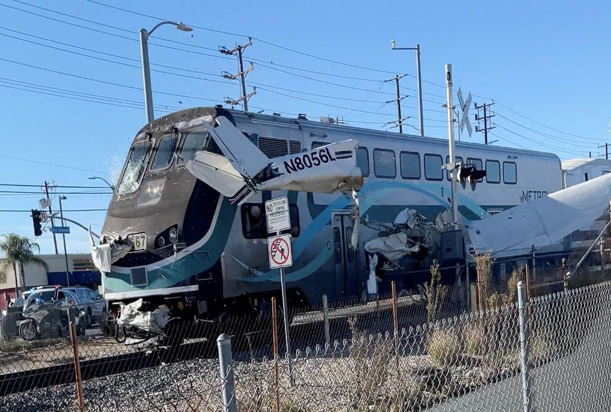 Plane hit by train after crashing on train tracks in California Police saves Pilot applauded in Viral Video news and updates