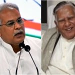 छत्तीसगढ़ के सीएम भूपेश बघेल और उनके पिता नंद कुमार बघेल (दाएं)।